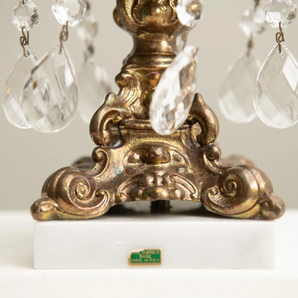 VTG Brass Crystal Girandole Candlestick Set Hollywood Regency GrandMillennial